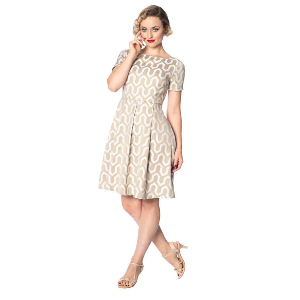 Banned Retro Beige Geometric Shift Mini Dress Mod 60s Style UK 14 US 10 L